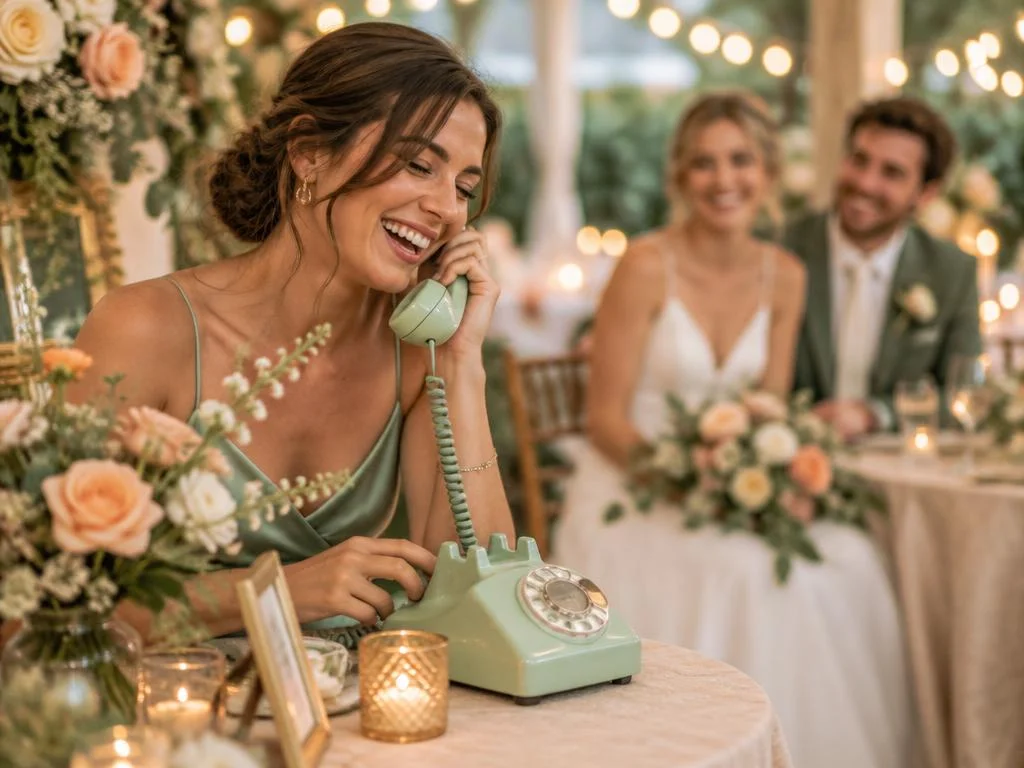 Hochzeitsgast hinterlässt eine Botschaft am Hochzeitstelefon